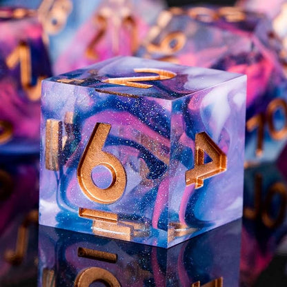 ARUOHHA Sharp Edges Dice Set DND Resin Lightning Dice with Box, Blue Purple Polyhedral Dragons Dice RPG Role Playing Games, Dungeons D and D Dice Set D20 D12 D10 D8 D6 D4