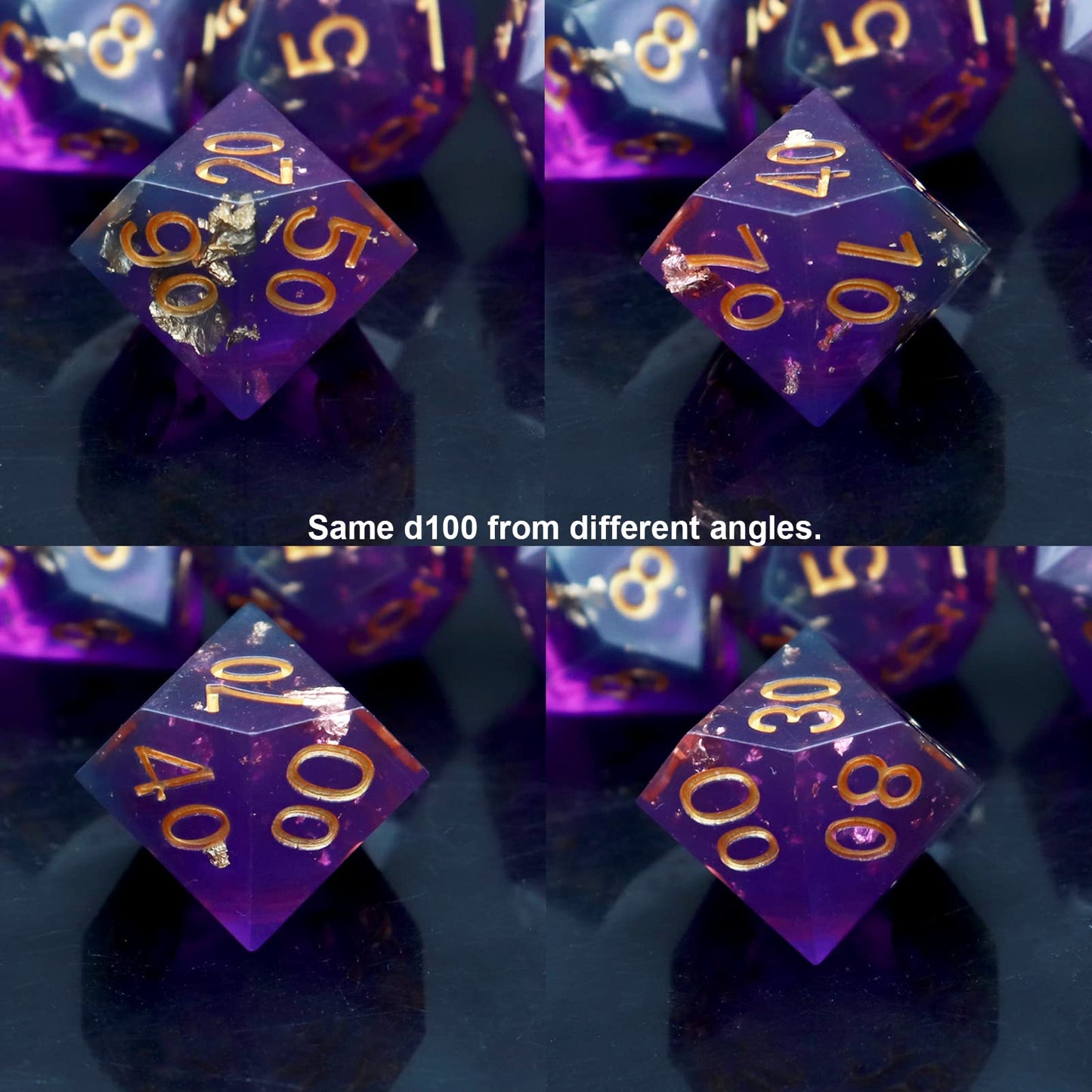 Haxtec Sharp Edge DND Dice Set, Gold Flakes Resin Polyhedral RPG Dice