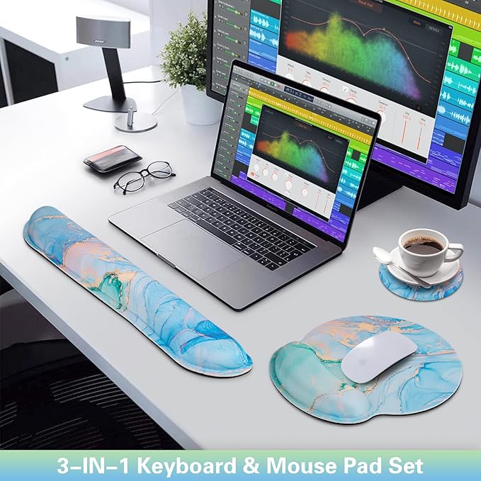 Mouse Pad with Wrist Rest Set, Qomolama 3-in-1 Wrist Rest for Keyboard and Mouse, Gaming Mousepad with Anti-Skid Base,Ergonomic Mouse Pad,Memory Foam Keyboard Gel Wrist Rest