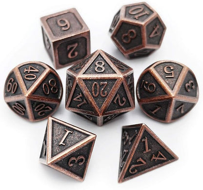 Haxtec Antique Copper Metal DND Dice Set 7 Die Polyhedral D&D Dice Compatible with Dungeons and Dragons Gift TTRPG