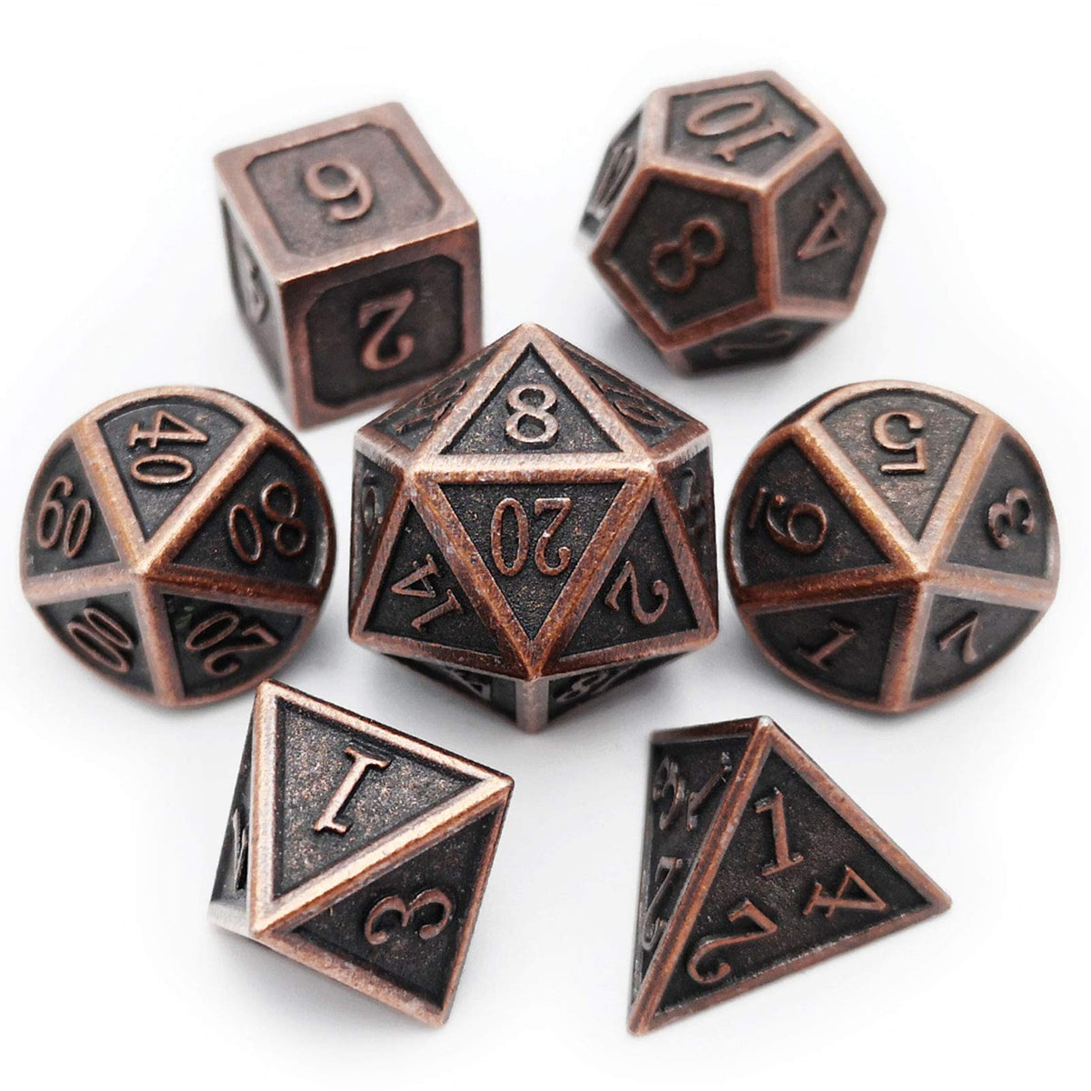 Haxtec Metal DND Dice Set, 7 Pcs Dragon Pattern Polyhedral Dice for RPG