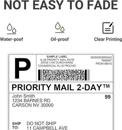 4x6 Thermal Shipping Label, Shipping Address Labels (2 Rolls of 500 4x6 Roll Labels) - Compatible with Nelko, JADENS, beeprt, ASprink, Rollo, Zebra, Omezizy and Other Thermal Printers