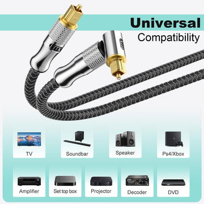 EMK Premium 24K Gold-Plated Right Angle Optical Cable – 90° Toslink to Toslink (7M/22Ft), 360° Rotatable for Soundbars, TVs & Home Theater