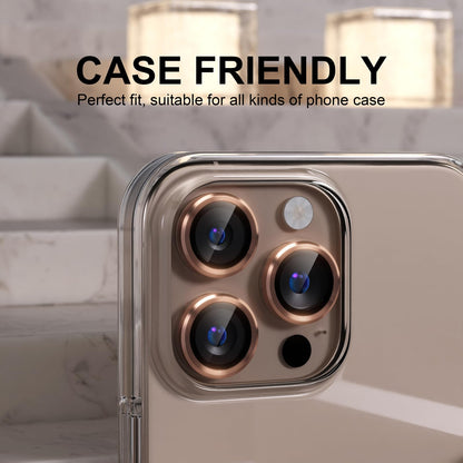 Choiche Compatible for iPhone 16 Pro/iPhone 16 Pro Max Camera Lens Protector, 9H Tempered Glass Camera Cover Screen Protector Metal Ring Decoration Accessories(Titanium Desert)