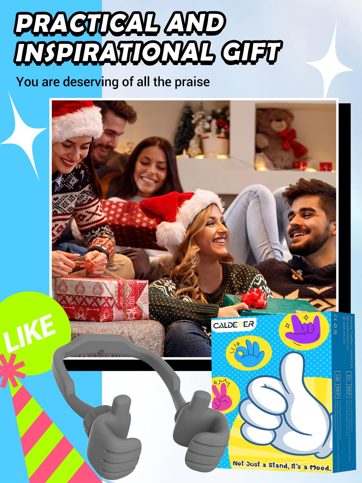 CALDEVER Stocking Stuffers for Teens Boys Girls Cell Phone Stand: Upgrade Adjustable Thumbs Up Lazy Phone Holder for Desk Fun Birthday Gifts for Grandma Adults Husband from Wife (Grey, 1)