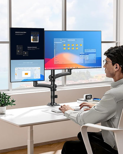 Dual Monitor Stand for Desk, Taller Monitor Arms for 2 Screens up to 32 inch, Ergonomic Adjustable Gas Spring Double Computer Monitor Mount, Holds 4.4-22lbs, VESA 75/100mm, Black, Freelift