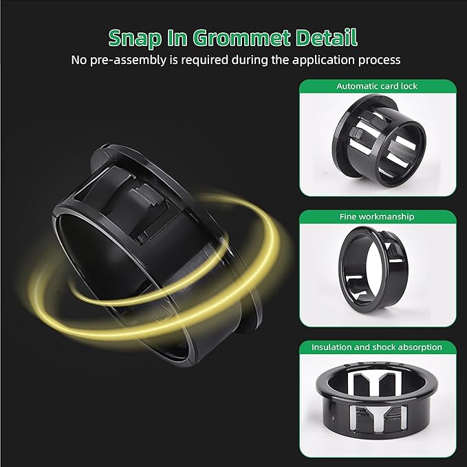 1-3/8"(35mm) Black Snap-in Knockout Insulating Bushing Grommets, Plastic Cable Hole Grommet for Wiring, Round Nylon Snap in Locking Electrical Wire Cord Hose, Tubing Bushings Grommets, 20pcs