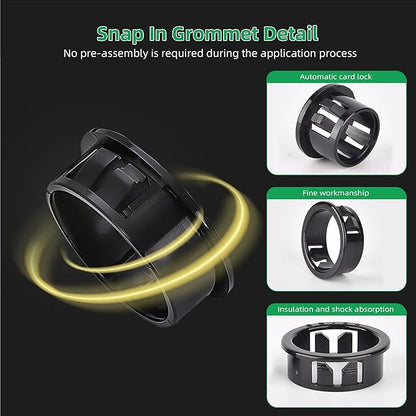3/4"(19mm) Black Snap-in Knockout Insulating Bushing Grommets, Plastic Cable Hole Grommets for Wiring, Round Nylon Snap in Locking Electrical Wire Cord Hose & Tubing Bushings Grommets, 35pcs