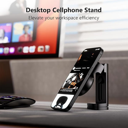 MiiKARE Travel Essentials Magnetic Airplane Phone Holder, Universal Handsfree Phone Mount for Flying with 360 Degree Rotation, Travel Must Haves Phone Stand for Desk, Tray Table, Black