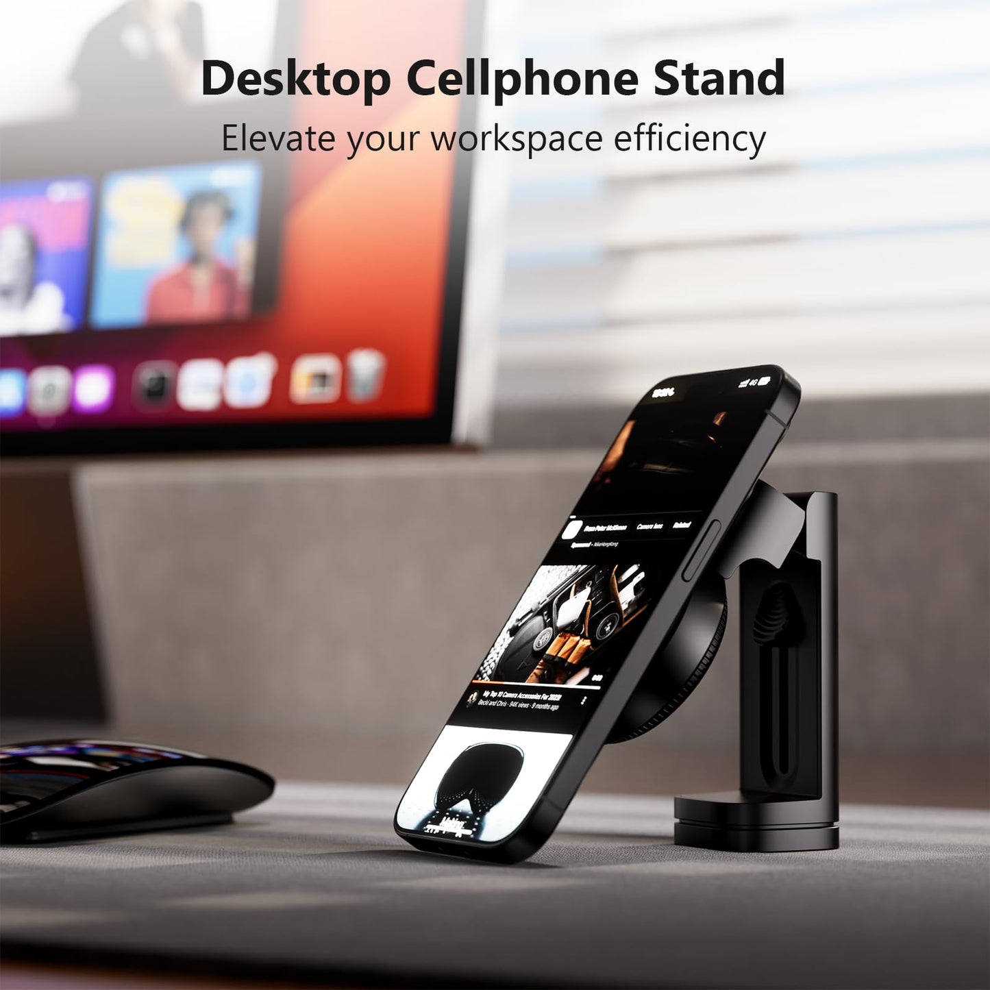 MiiKARE Travel Essentials Magnetic Airplane Phone Holder, Universal Handsfree Phone Mount for Flying with 360 Degree Rotation, Travel Must Haves Phone Stand for Desk, Tray Table, Black