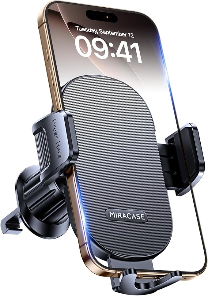 Miracase Phone Holders for Your Car with Metal Hook Clip, Air Vent Cell Phone Stand Car Mount, Universal Automobile Cradle Fit for iPhone Android and All Smartphones, Dark Grey