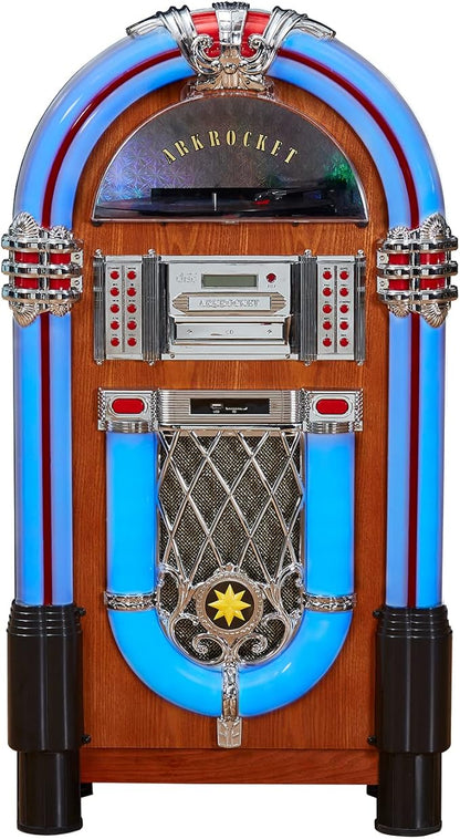 Arkrocket Taurus II Mid-Size Jukebox Entertainment Center Bluetooth Vinyl Record Player Turntable CD Player Radio SD USB Player (Maple)…