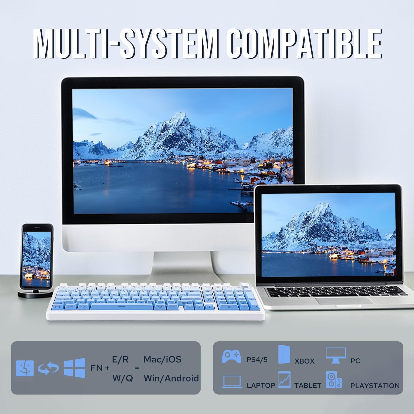 EPOMAKER X Aula F99 PRO Wireless Gaming Keyboard with 8000mAh Battery, Hot Swappable Creamy Keyboard, 2.4GHz/Type-C/BT5.0, NKRO, RGB Backlit for Win/Mac/Gaming (Blue Gradient)