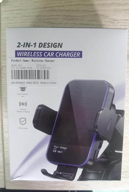 Wireless Car Charger,【7 Colored LED Backlit】15W Auto Clamping Car Charger Phone Mount Holder fit for iPhone 14 13 12 Mini Pro Max 11 XR XS X, Samsung Galaxy S23 Ultra S22 S21+ S10+ Note 20, etc - Blue