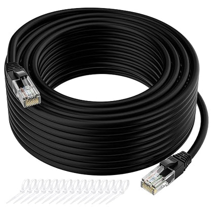 Cat5e Ethernet Cable 75 FT, Long Cat 5e Internet Cable, Black Snagless Patch Cord, Flexible, Network, LAN, PoE, Standard RJ45 Connector for PC, Server, Router, Modem, TV, PS5 - with 15 Cable Ties