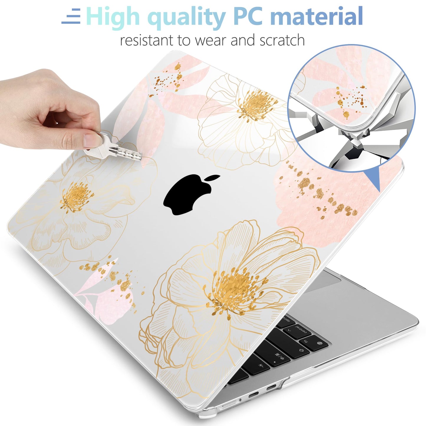 MEEgoodo Case for M5/M4/M3/M2 MacBook Air 13 inch 2026 2025 2024 2022, Fit Model A3449/A3240/A3113/A2681, Case Compatible with MacBook Air 13.6-inch, Tropical Pink Flowers