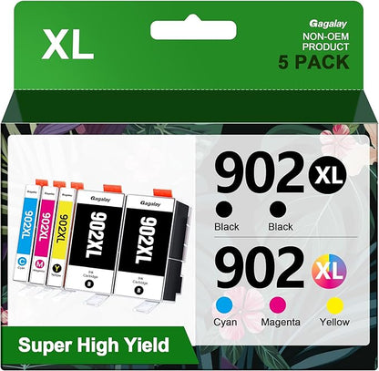 902XL Ink Cartridges for Printers 5 Pack Replacement for 902XL Ink Cartridges Combo Pack 902XL Works for 6958 6962 6950 Pro 6978 6968 6975 Printer T0A39AN, Cyan Magenta Yellow 2 Black