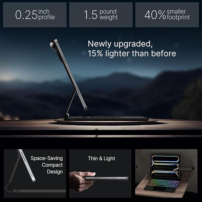 typecase Edge Keyboard Case for iPad Pro 11-inch (M4) 2024,Magic Keyboard with 11 Colors Backlight for iPad Pro 11,Keyboard Case with Pencil Holder,Multi-Touch Trackpad, Easy-Set Magnetic Stand,Black