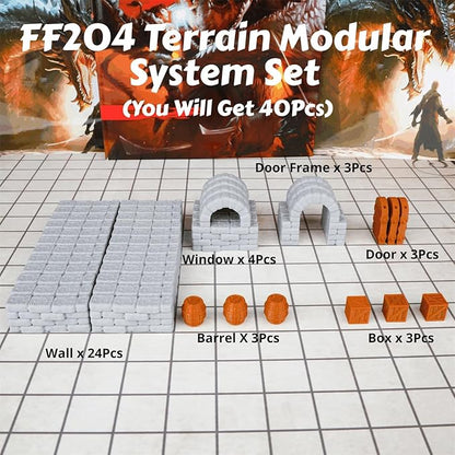 Dungeon Walls 40pcs 28mm Miniature RPG Modular System DND Terrain Building Accessories for Tabletop Role Playing Scenes, Gift of Christmas Halloween for DM