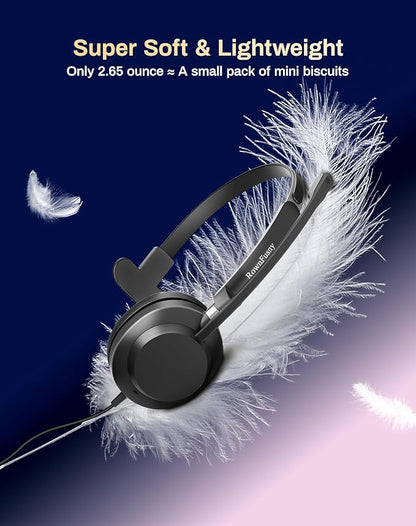 USB Headset with Microphone for PC & Laptop - Noise Reduction On-Ear Wired Headphones with in-Line Volume Control, Call Answer Button for MS Teams, IP Phones, Work, Zoom, Skype