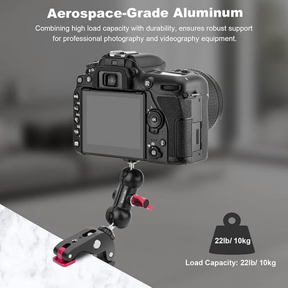 Super Clamp with Dual Ballhead Magic Arm, Aluminum Camera Clamp Mount Kit for DSLR Action Camera/Phone/Monitor/Video Light/Microphone, Camera Mount for Tripod/Desk/Tube (SY006)