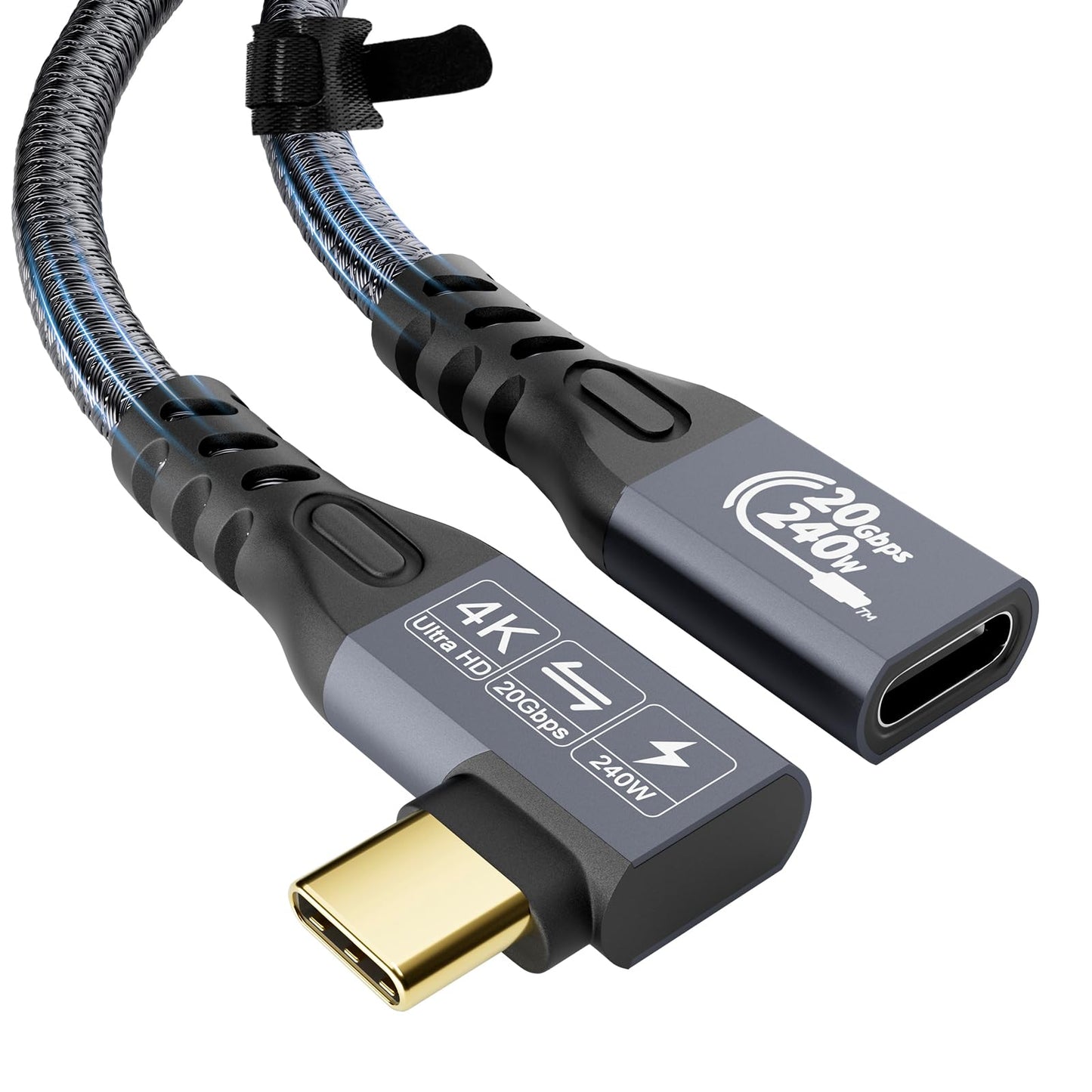 CABLEDECONN USB C 3.2 Gen-2 Extension 1M 3.3FT 90 Degree ElbowThunderbolt 3 240W Fast Charging Cable Male to Female Data Transfer 20Gbps 48V/5A 4K Video Cable Compatible with MacBook