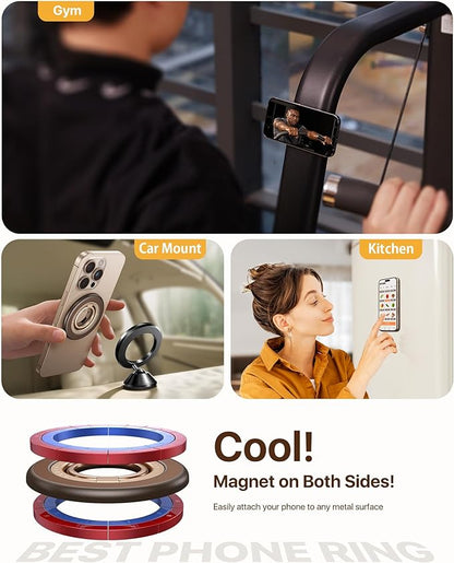 andobil [2025 Upgraded] Double-sided Magnetic Phone Grip for MagSafe [Sability Max] Strong Magnetic Phone Ring Holder Compatible with MagSafe Accessories, iPhone 16 Plus 15 14 13 12 Pro Max Mini Brown