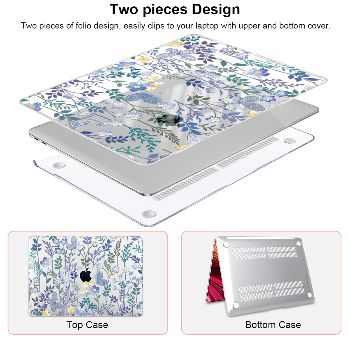 LCMOCICO Compatible with 2021 2020 MacBook Air 13 inch Case M1 A2337 A2179 A1932 2018 2019 Release, Pattern Plastic Hard Shell Case & Keyboard Cover for Mac Air 13 Touch ID, Meadow Wildflower
