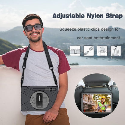 BRAECN for Samsung Galaxy Tab S10 Plus Case 2024/S9 Plus/S9 FE+/S8 Plus/S7 Plus /S7 FE 12.4 Inch,Heavy Duty Shockproof Case with S Pen Holder&360 Rotating Hand Strap/Kickstand Shoulder Strap,Black