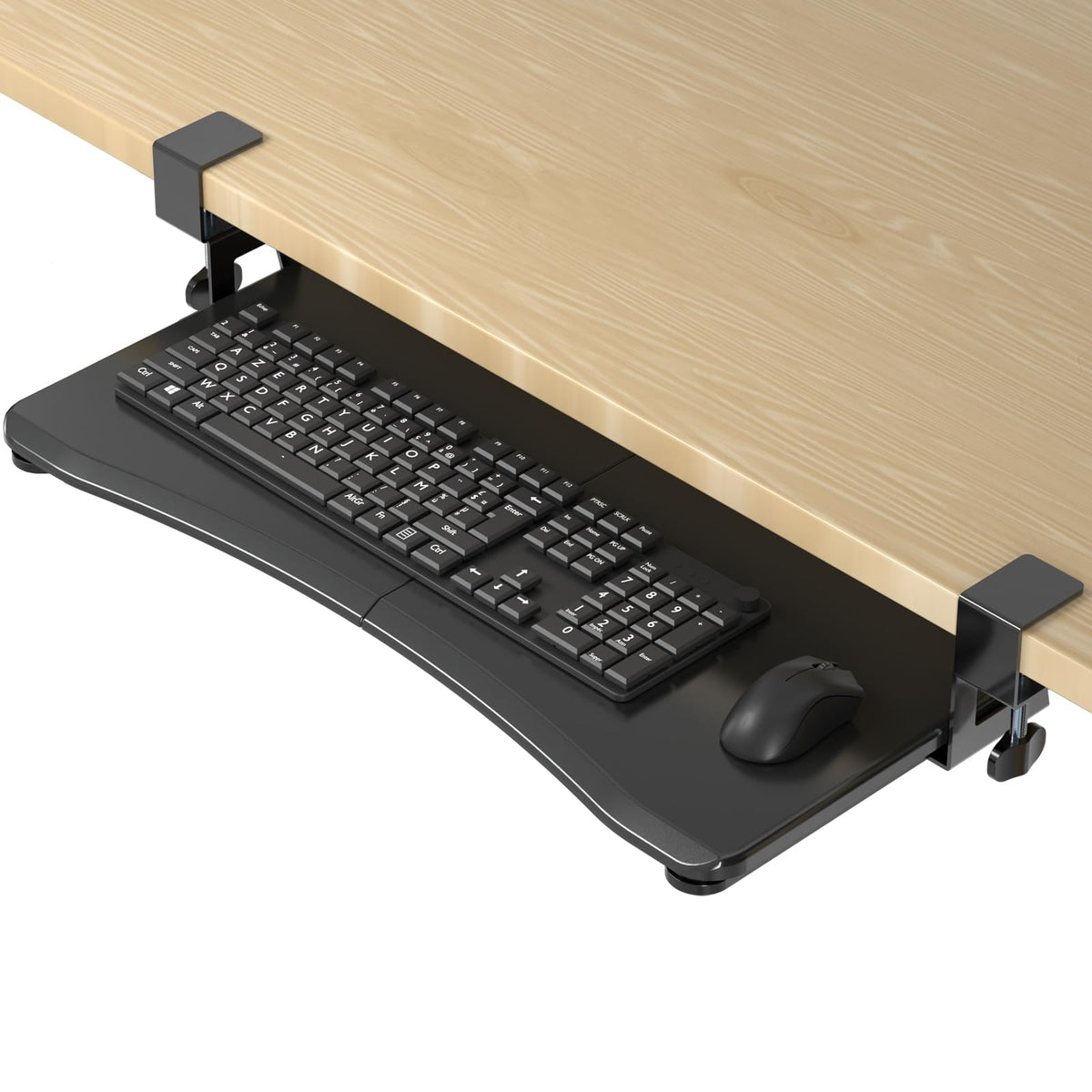 suptek Keyboard Tray Under Desk Pull Out with C Clamp Mount, Computer Keyboard & Mouse Tray, 25.6 (30 Including Clamps) x 11.8 inch Slide-Out Platform Computer Drawer for Typing, Light Wood, DSF1QM