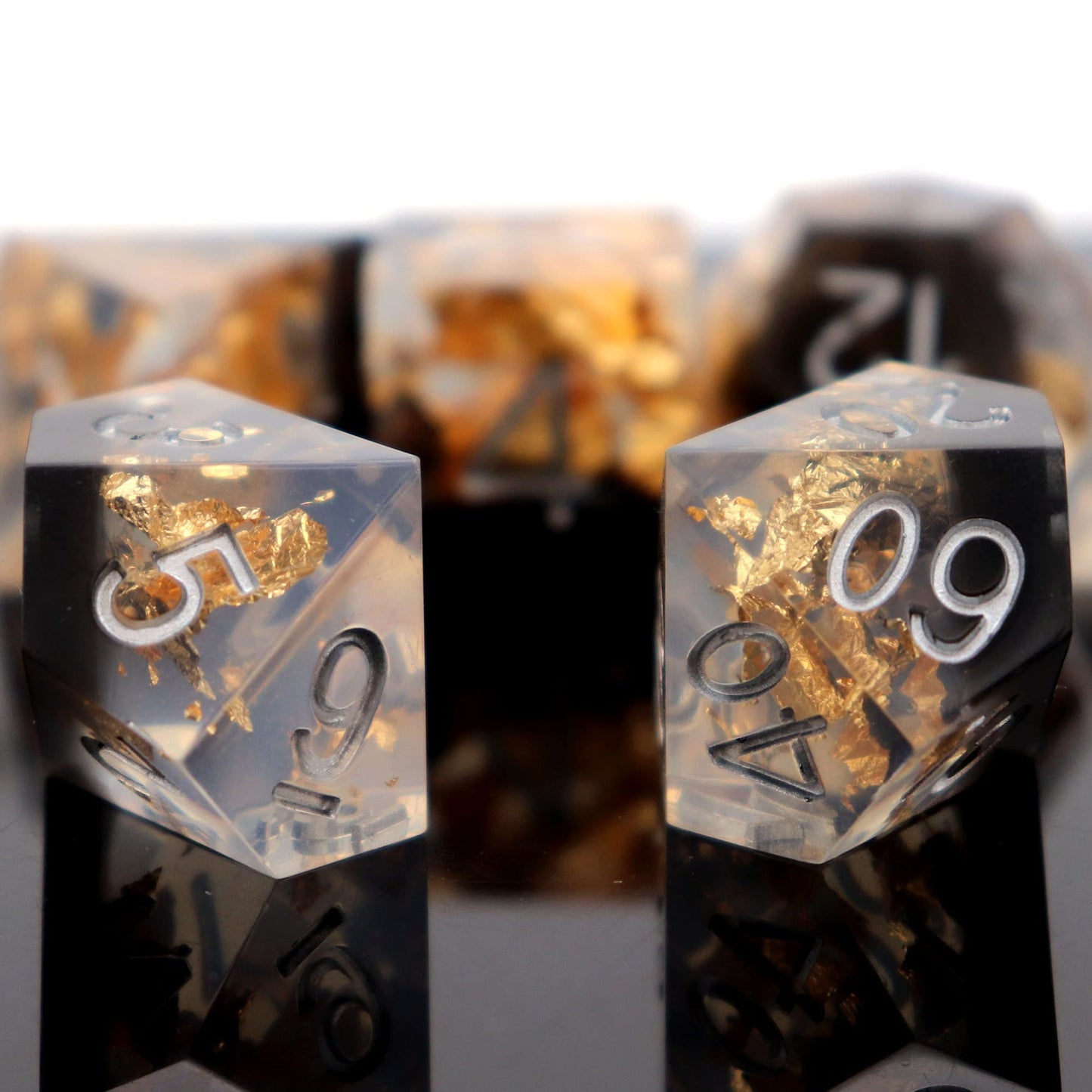 Haxtec Sharp Edge DND Dice Set, Gold Flakes Resin Polyhedral RPG Dice