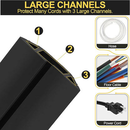 MYFAMIREA 4FT Floor Cord Cover Heavy Duty Cable Cover Protector with 3 Channels Extension PVC Floor Wire Cover Outdoor Cord Hider Management Cord Cover for Wire on Floor for Home Office Outdoor