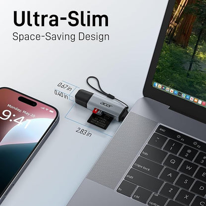 acer SD Card Reader USB C, Dual Slots USB 3.0 Type C to Micro SD Card Adapter, Memory Card Reader for MicroSD, SDHC, SDXC, Compatible with Laptop, PC, iPhone16/15, MacBook Pro/Air, iPad Pro, Android