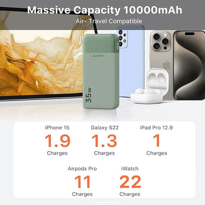 Power Bank Fast Charging 10000mAh 35W Portable Charger Small Battery Pack with PD 3.0 & QC 4.0 Type-C USB-A Input Output Lightweight Phone Charger Compatible for iPhone Samsung iPad