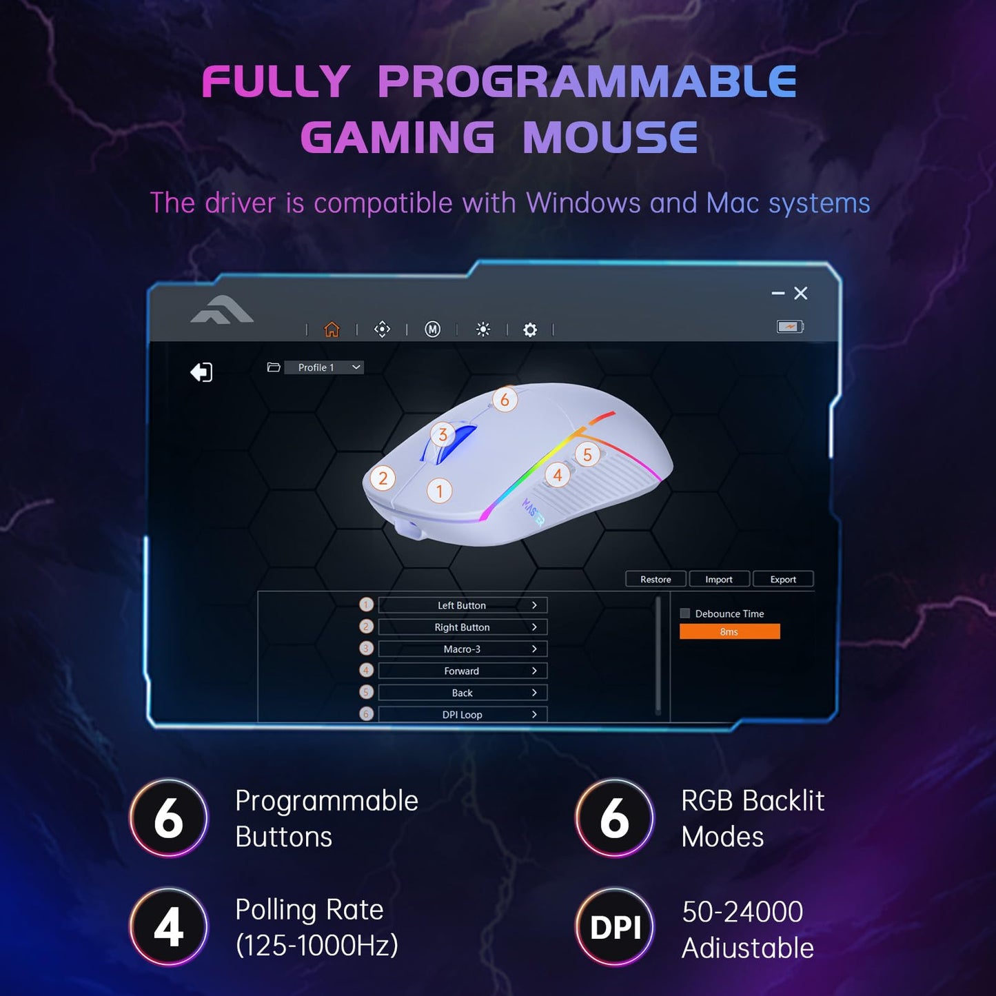 FFJ Wireless Gaming Mouse, 24000 DPI, Gaming Mice for PC, White