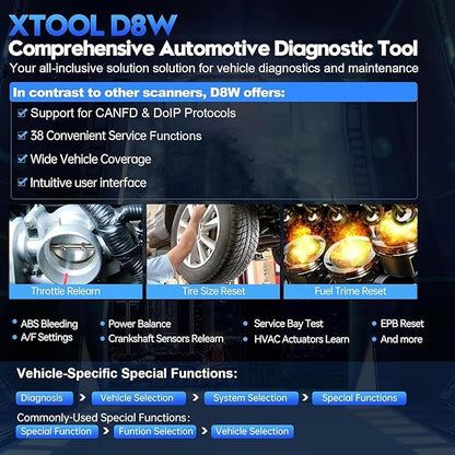 XTOOL D8W OBD2 Scanner Diagnostic Tool Wireless Bidirectional Scan Tool with Topology, ECU Coding, 42 Reset, Active Tests, Crankshaft Relearn, All System PMI, CANFD/DoIP FCA, 3-Yr Update