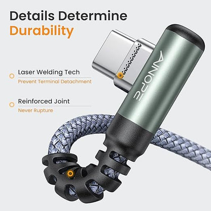 AINOPE 2-Pack USB to USB C Cable 3.1A Fast Charge, [3.3FT+10FT] Right Angle Type C Charging Cable, Durable Nylon Braided USB C Cable Fast Charge Compatible Galaxy S10 S9 S8 Plus S21, LG V30,V20,G6