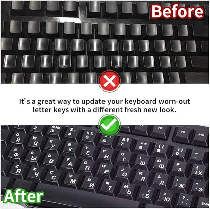 2PCS Russian Keyboard Stickers, Russian-Englsih Keyboard Letters Replacement Stickers White Font Black Background for PC Computer Laptop Notebook Desktop, Cyrillic Keyboard Alphabet Stickers