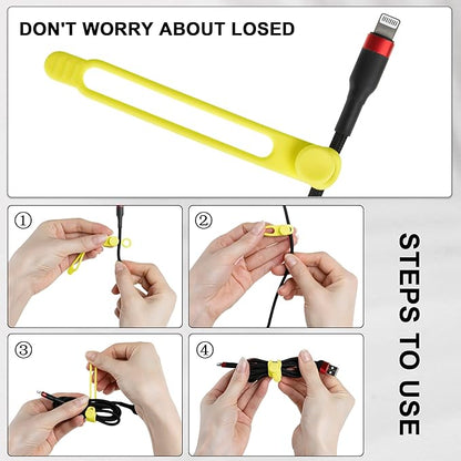 Nearockle 100Pcs Silicone Cable Ties Cord Organizer for Bundling Earphone, Phone Charger, Computer Cords, Reusable Cable Ties Wire Organizer in Home,Office,Kitchen,School (5 Colors)