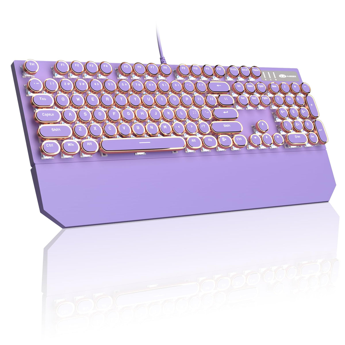 MageGee Typewriter Mechanical Gaming Keyboard, Retro Punk White Round Keycaps, 104 Keys LED Blue Backlit Wired Keyboards for Laptop MAC PC Gamer, with Magnetic Wrist Rest, Blue Switch