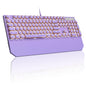 MageGee Typewriter Mechanical Gaming Keyboard, Retro Punk White Round Keycaps, 104 Keys LED Blue Backlit Wired Keyboards for Laptop MAC PC Gamer, with Magnetic Wrist Rest, Blue Switch