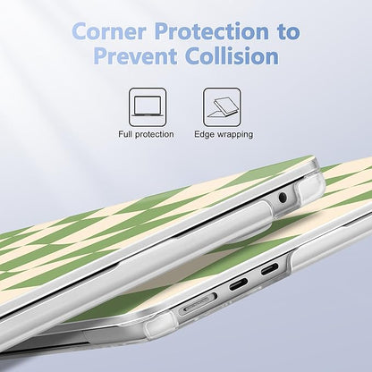 Case for MacBook Air 15 Inch 2025 2024 2023 Release M4 A3241 M3 A3114 M2 A2941, Hard Shell with Screen Protector & Keyboard Cover, Compatible with Touch ID, Green Checkered