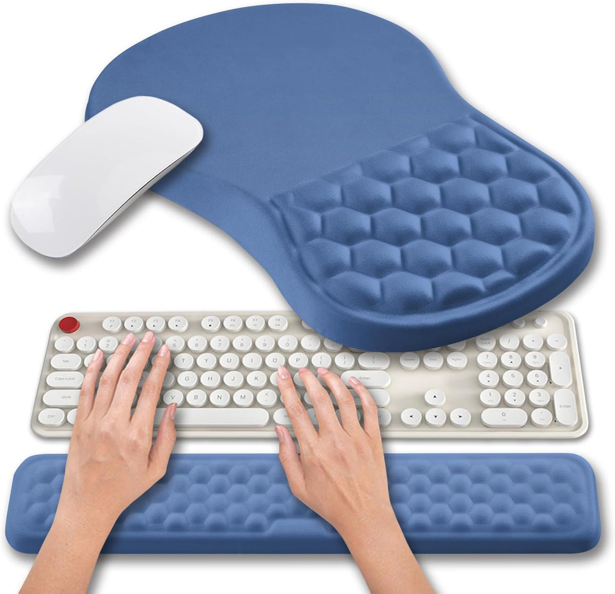 Hokafenle 2 in 1 Ergonomic Mouse Pad Wrist Support & Wrist Rest for Computer Keyboard Set, with Relieve Carpal Tunnel Pain Massage Bulge and Full Memory Gel Design (2In1 Set, Sand Color)