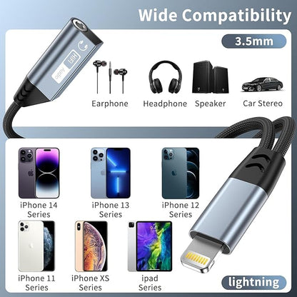 Magnetic Lightning to 3.5mm Headphone Jack Adapter, [Apple MFi Certified] 2 in 1 iPhone Headphone Adapter Aux Audio and Charger Adapter, iPad Headphone Adapter Charging Cable Splitter for iPhone 14 13
