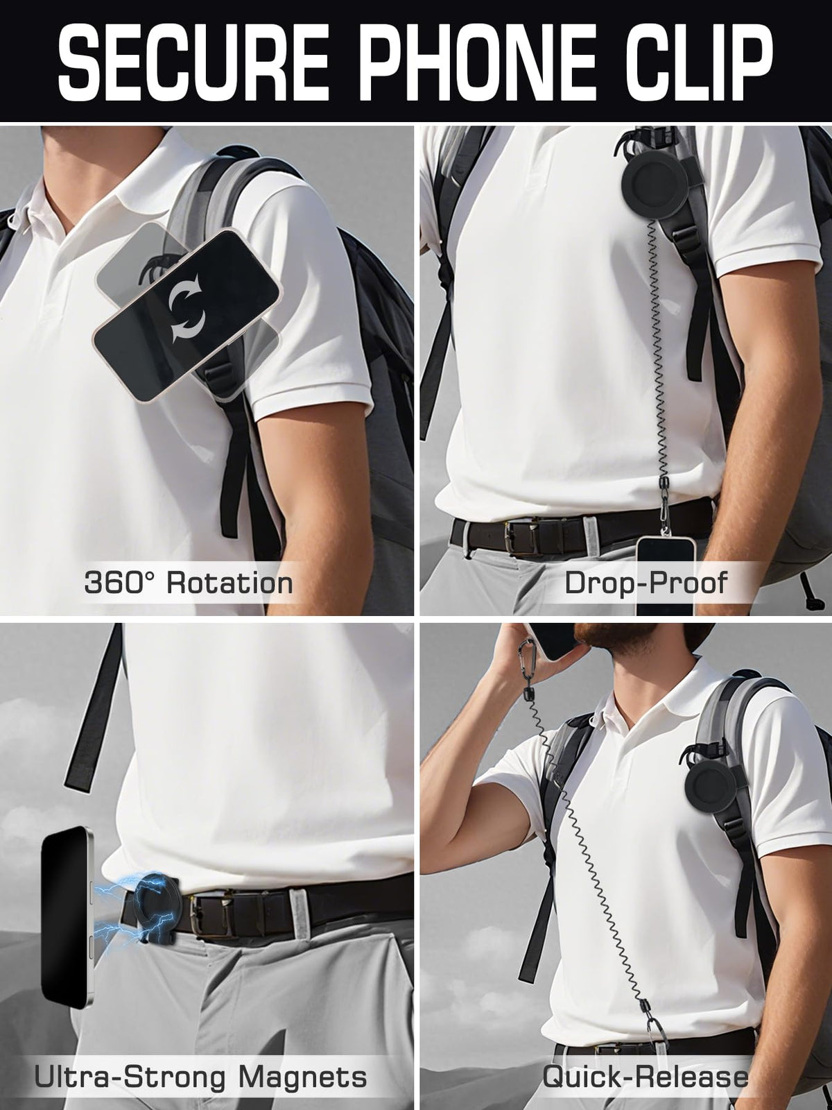 EralcNa Magnetic Belt Clip Universal Wrist/Backpack Phone Holder Mount for Running Hiking Traveling Tactical Gear Plate Carrier Accessories