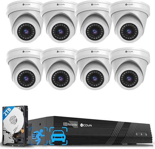 4COVR 4K PoE Security Camera System, 8MP 8 Channel H.265 NVR with 2TB HDD, AI Human Vehicle Detection & Night Vision, 8X 8MP Commercial IP67 Dome IP Camera Built-in Mic, 24/7 Recording, LY97AX8M0808