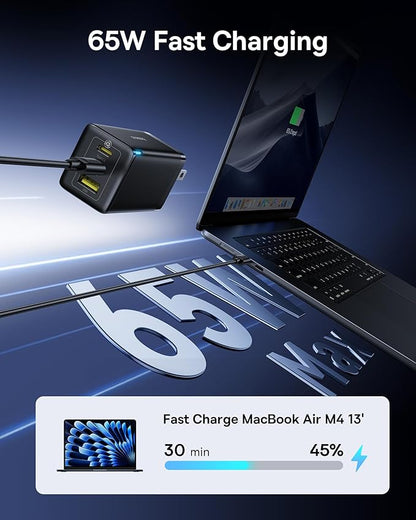 Baseus 2 Pack 65W USB C Charger Block, PPS 3-Port Fast Compact Foldable USB C Charger for MacBook, iPad Pro, Galaxy S24, iPhone 16/15 and More Series