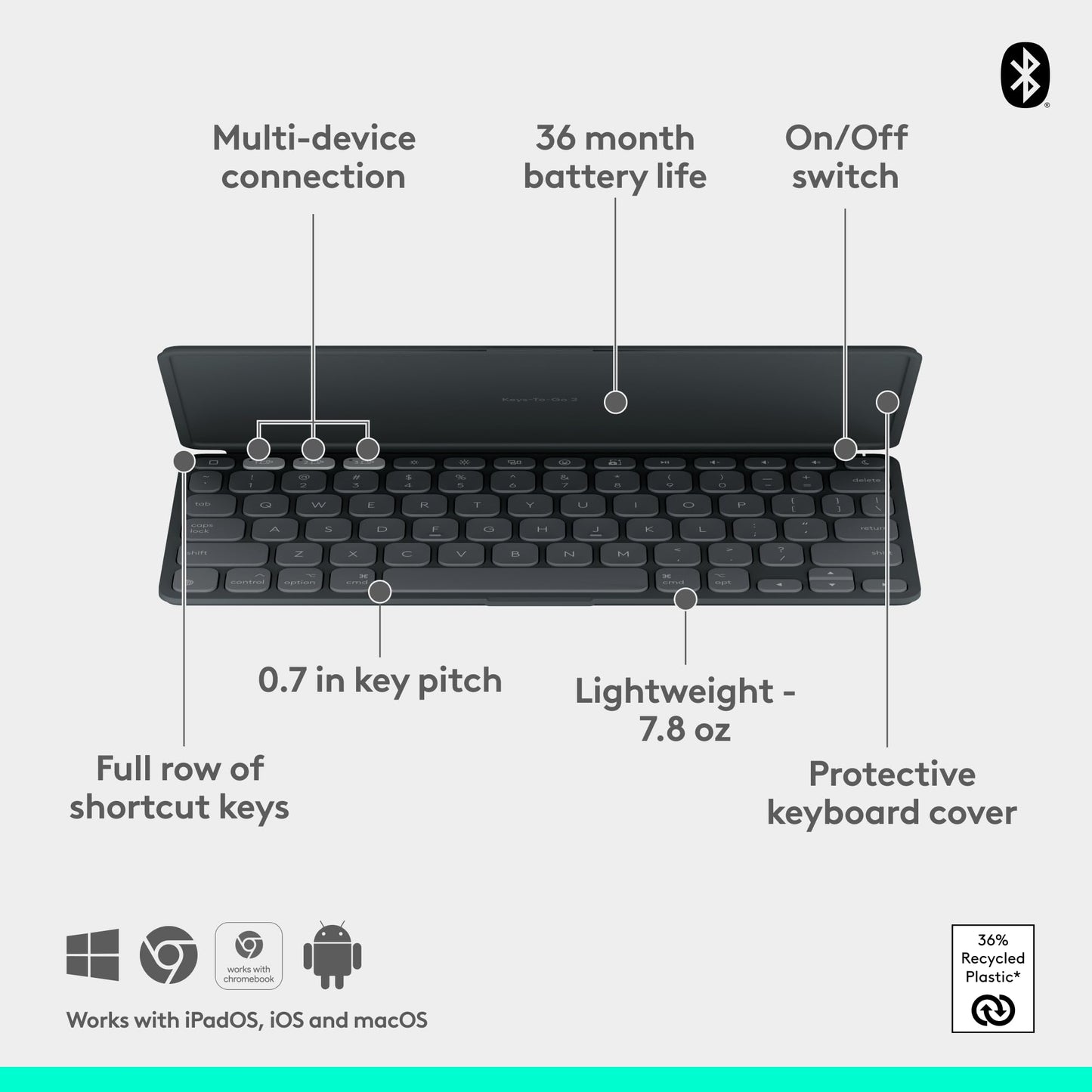 Logitech Keys-to-GO 2 Portable Wireless Keyboard - Graphite