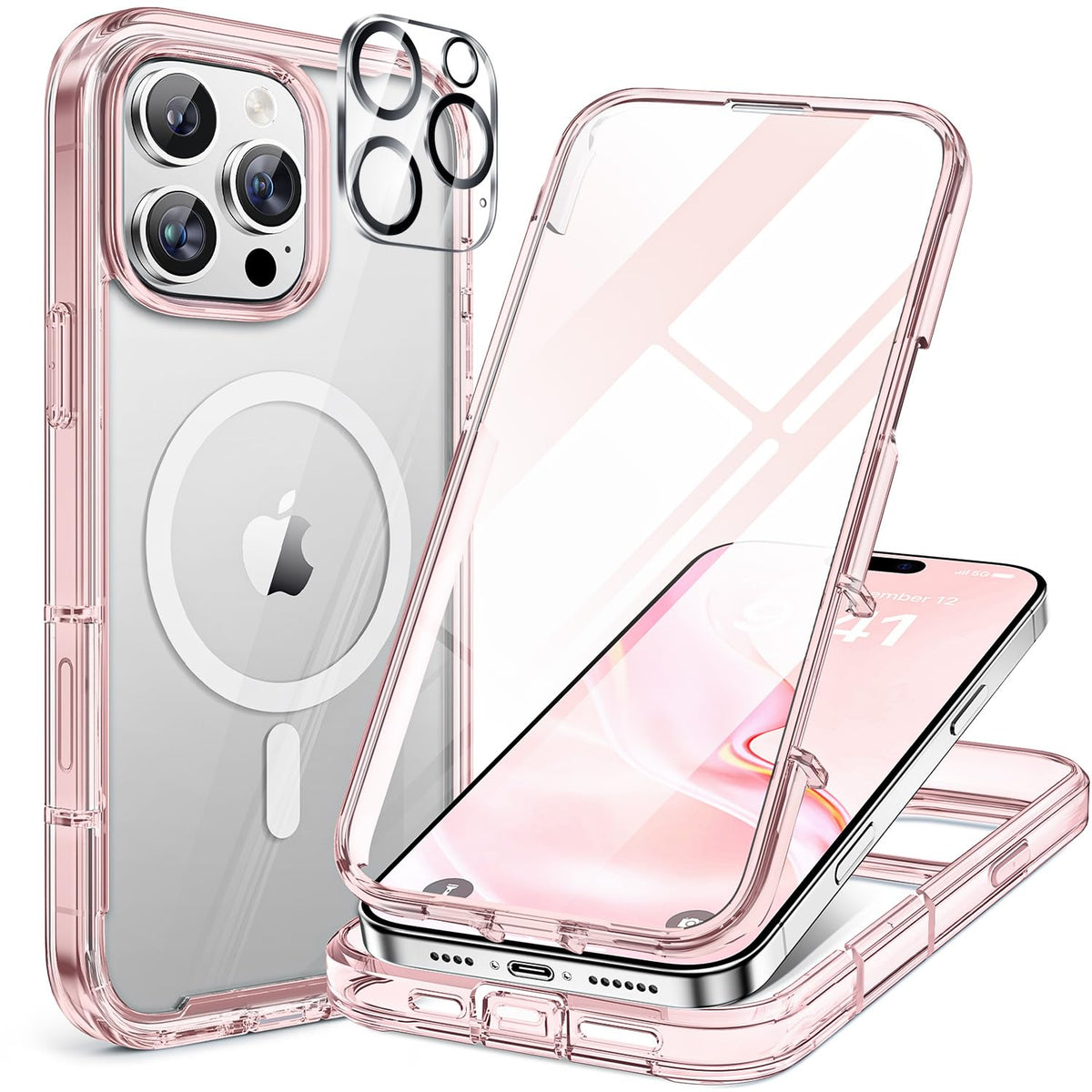 Miracase for iPhone 13 Case 6.1'',Full-Body Magnetic Clear Bumper Case with Built-in 9H Tempered Glass Screen Protector,Military Drop Protection Outdoor Phone Case — iPhone 16 Pro