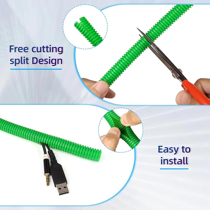 Split Wire Loom Tubing,10,25ft Cord Protectors from Pets No Chew, Flexible Wire Covers Cord Protectors, Protective Split Cable Sleeve for Automotive Home Industrial Wires(Green, 0.98inch-10ft)